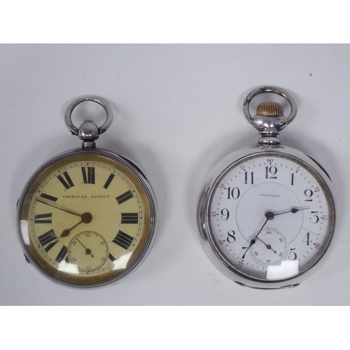 154 - A Waltham silver cased pocket watch, faced by an Arabic dial, incorporating a subsidiary; and a silv... 