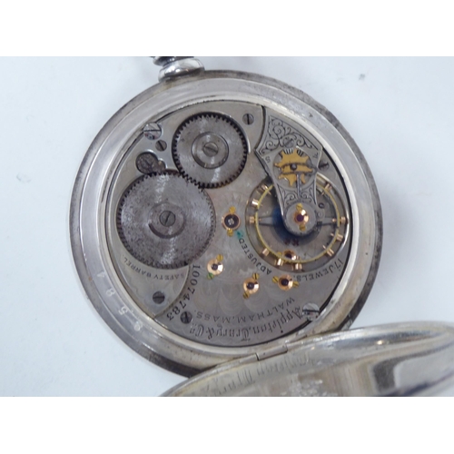 154 - A Waltham silver cased pocket watch, faced by an Arabic dial, incorporating a subsidiary; and a silv... 