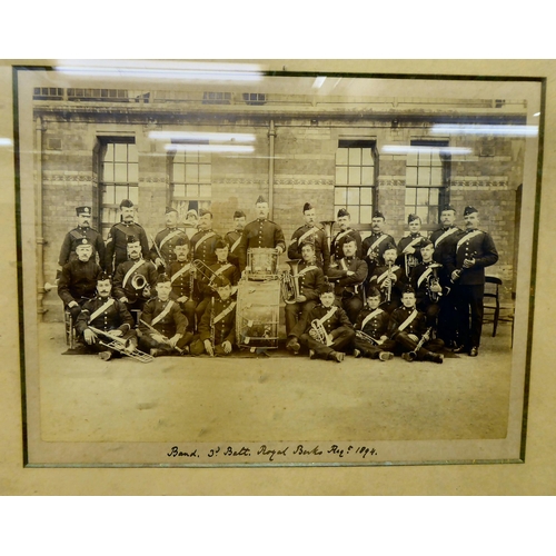 161 - Framed pictures: to include a photographic group 'Band 3rd Batt Royal Berks Regt. 1894'  9