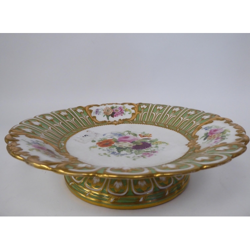 164 - A 19thC (possibly Spode) china comport, decorated in colours with flora and gilding  9