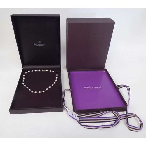 174 - A Beaverbrooks freshwater pearl necklace  boxed with original certificate of sale