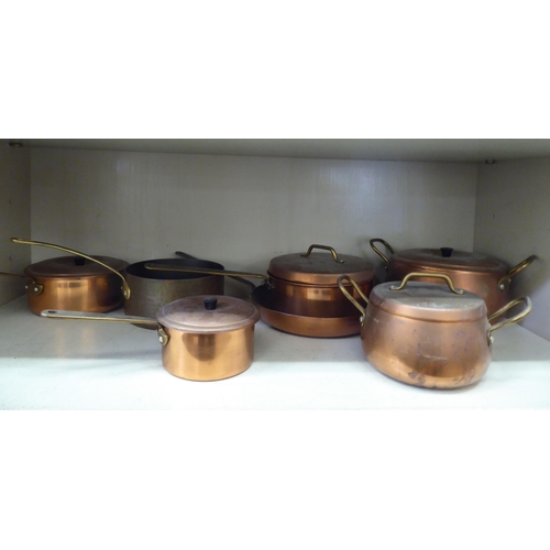 177 - Traditional modern copper and brass cookware: to include saucepans