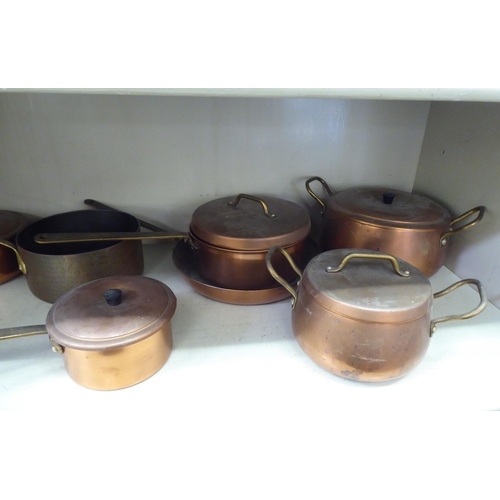 177 - Traditional modern copper and brass cookware: to include saucepans