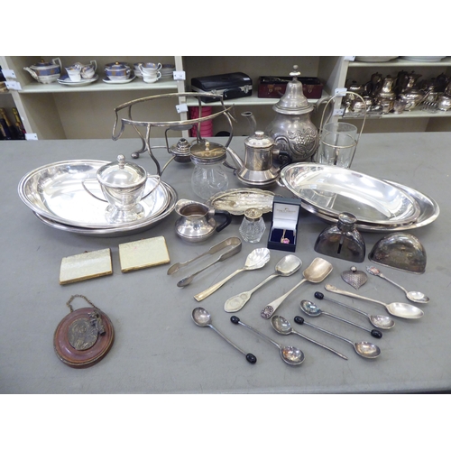 198 - Silver plate and other tableware: to include an entrée dish with a burner stand 