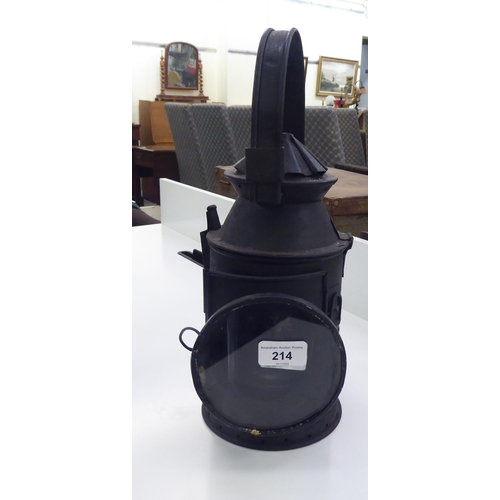 214 - A reproduction of a vintage black painted iron railway signal lamp  12