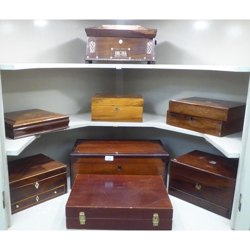 219 - Wooden boxes and containers: to include a mahogany cased writing slope  7