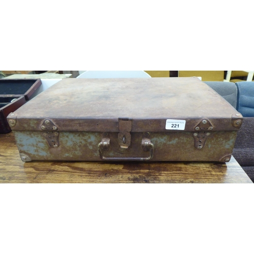 221 - A steel travelling case with a swing handle  19