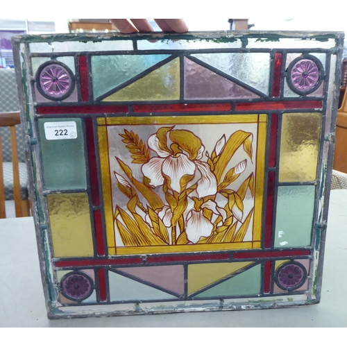 222 - Six stained and leaded glass panels, each decorated with floral images  15.5