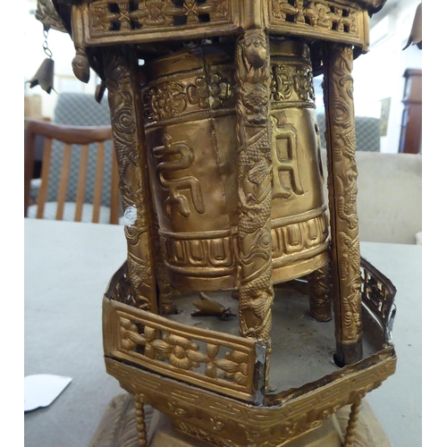 223 - A pair of cast metal prayer wheels, fashioned as pagodas  15