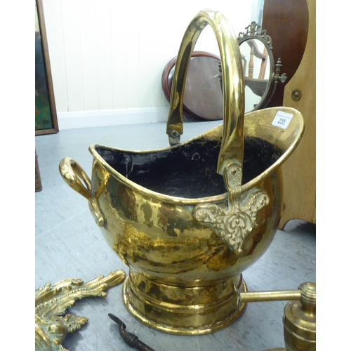 235 - Brass hearth accessories: to include a coal scuttle with a swing top handle  11