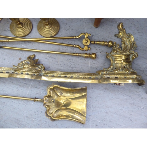 235 - Brass hearth accessories: to include a coal scuttle with a swing top handle  11