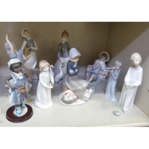 249 - Porcelain figures: to include a Lladro example, a young woman feeding geese  11