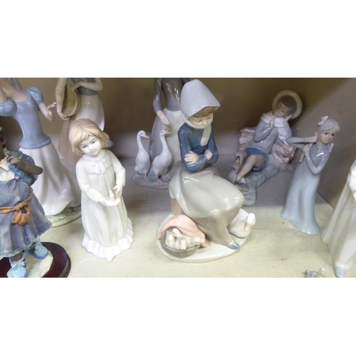 249 - Porcelain figures: to include a Lladro example, a young woman feeding geese  11