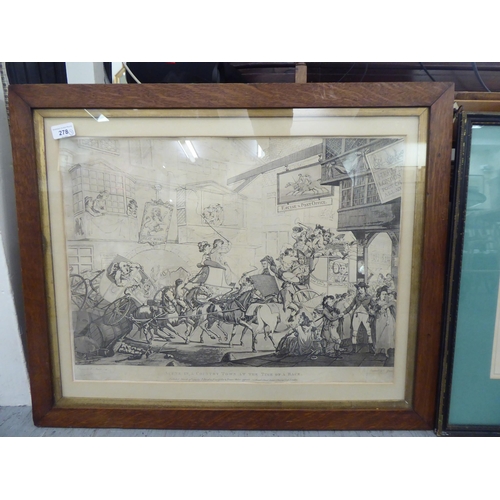 278 - Three 19thC framed prints, viz. 'Scene in a country town at the time of the Race'  17