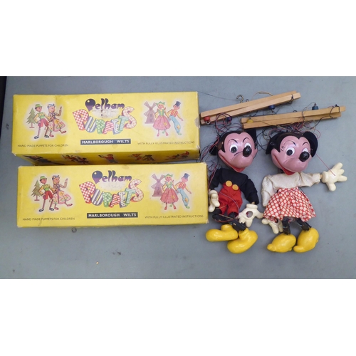 287 - Two Standard Pelham puppets, viz. 'Walt Disney's Mickey Mouse' and 'Minnie Mouse'  boxed