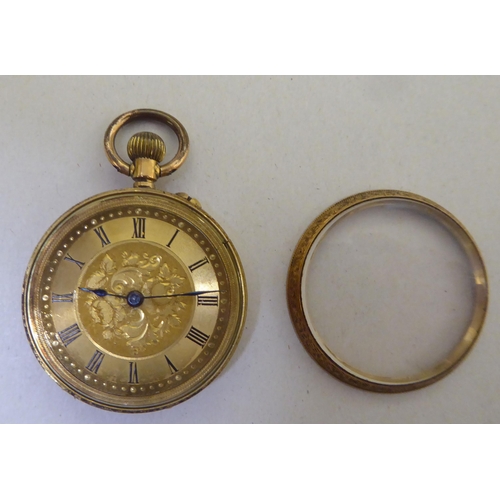 292 - A yellow metal watch, faced by a Roman dial  stamped 18k 