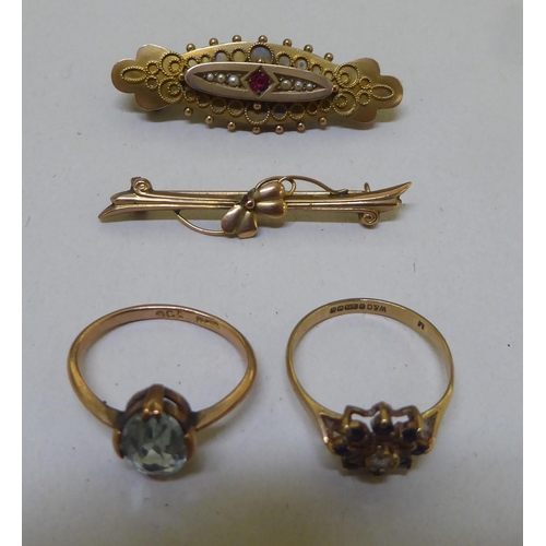 297 - Four Victorian and later items of personal ornament: to include a 9ct gold and pearl set brooch ... 