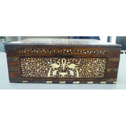 299 - A 19thC Anglo-Indian bone inlaid mahogany vanity box with straight sides and a hinged lid  6