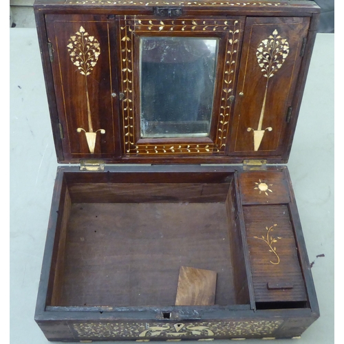 299 - A 19thC Anglo-Indian bone inlaid mahogany vanity box with straight sides and a hinged lid  6