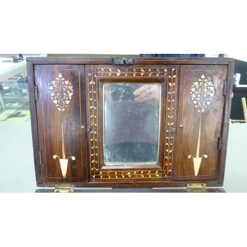 299 - A 19thC Anglo-Indian bone inlaid mahogany vanity box with straight sides and a hinged lid  6