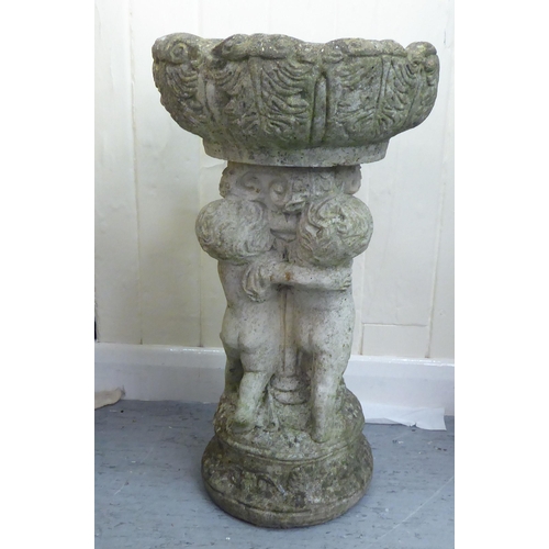 309 - A composition stone two part pedestal bird bath  21