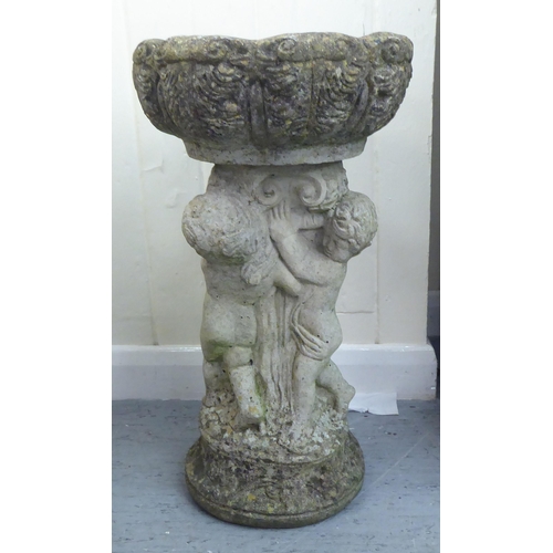 309 - A composition stone two part pedestal bird bath  21