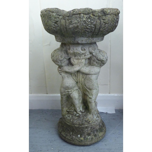 309 - A composition stone two part pedestal bird bath  21