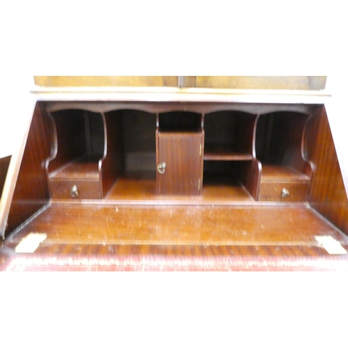 68 - A modern crossbanded mahogany bureau bookcase, raised on bracket feet&nbsp; 79