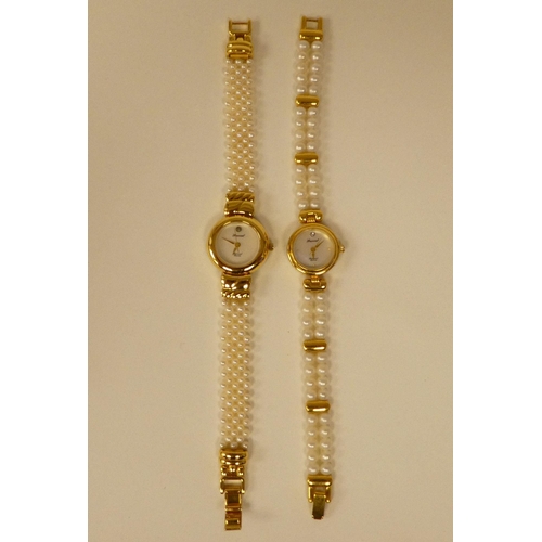 82 - Three ladies Guernsey gold plated and steel cased wristwatches, each pearl set   two boxed