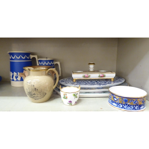 141 - 19thC Copeland and other Spode ceramic items: to include two blue jasper jugs; and a twin handled wi... 