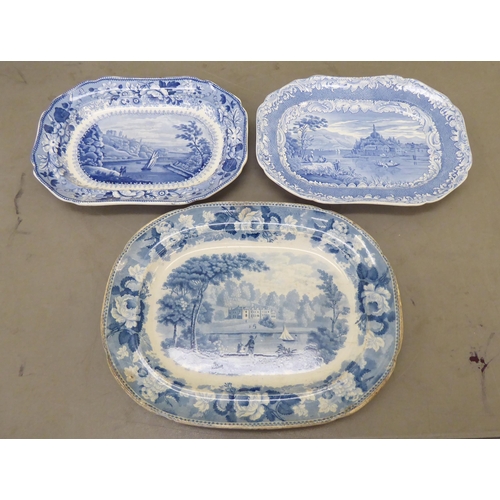 142 - 19thC Spode china, variously decorated in blue and white: to include a set of three Franciscan Conve... 