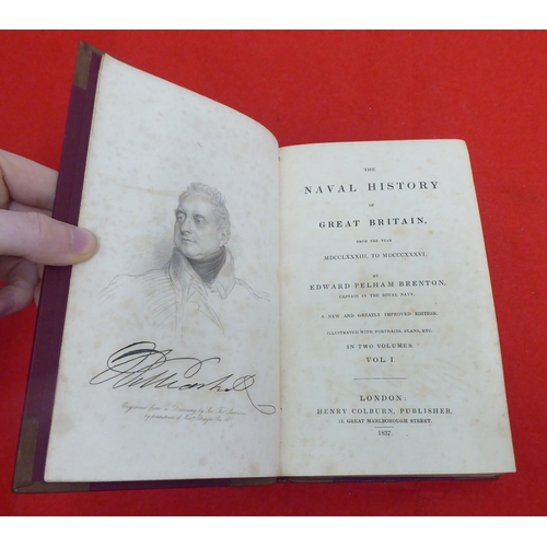 130 - Books: 'The Naval History of Great Britain' by Edward Pelham Brenton  1837, in two volumes