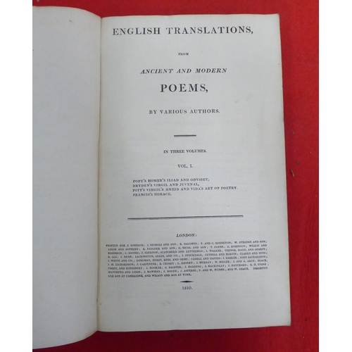 154 - Books, poetical works: to include 'Poetical Translations'  circa 1810, in three volumes; and contemp... 