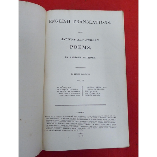 154 - Books, poetical works: to include 'Poetical Translations'  circa 1810, in three volumes; and contemp... 