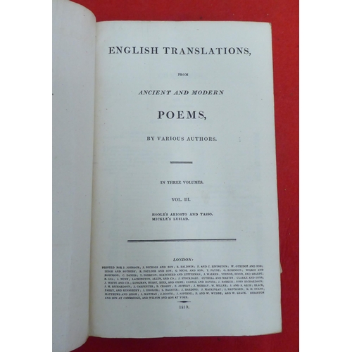 154 - Books, poetical works: to include 'Poetical Translations'  circa 1810, in three volumes; and contemp... 