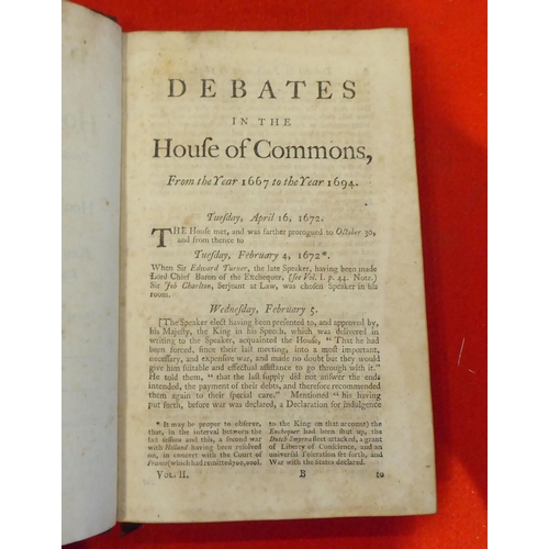 168 - Books: 'Debates of the House of Commons' from 1667-1694 by the Honourable Anchitell Grey  1764, six ... 