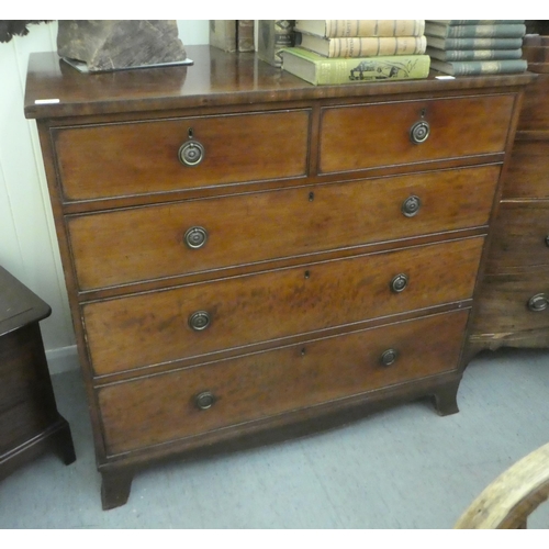 114 - A mid 19thC mahogany dressing chest with two short/three graduated long drawers, cockbeading and bra... 