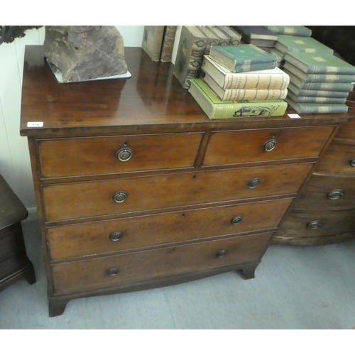 114 - A mid 19thC mahogany dressing chest with two short/three graduated long drawers, cockbeading and bra... 