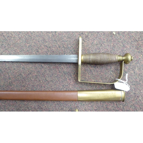 119 - A 19thC Continental style sabre with wire bound handgrip and lion's head pommel, the curved blade 31... 