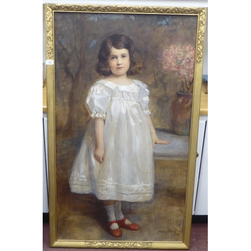 122 - John Adams - an Edwardian full length portrait, a little girl wearing a white dress and red shoes&nb... 