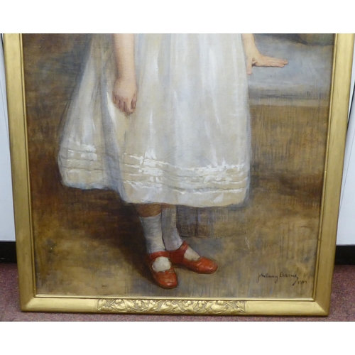 122 - John Adams - an Edwardian full length portrait, a little girl wearing a white dress and red shoes&nb... 