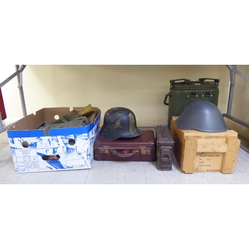 164 - Military related equipment: to include an insulated carrier; and a wooden ammunition crate (Ple... 