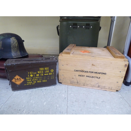 164 - Military related equipment: to include an insulated carrier; and a wooden ammunition crate (Ple... 