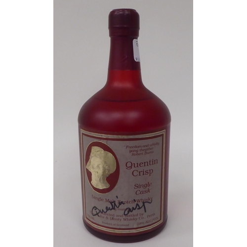 182 - A bottle of Quentin Crisp single malt Scotch Whisky  bears a signature on the label & two s... 