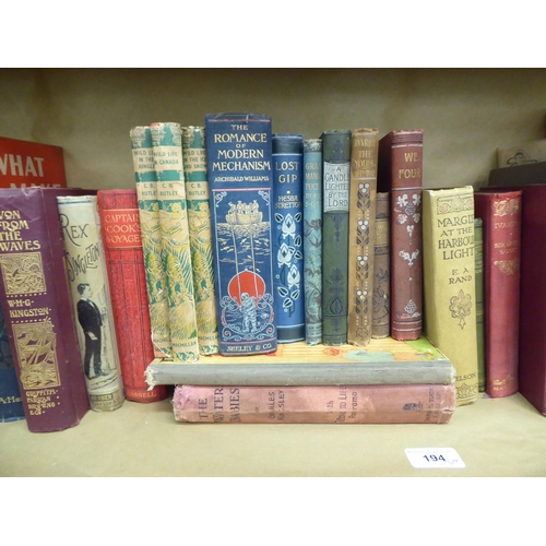 194 - Books, mainly early 20thC: to include works by Lewis Carroll; Rudyard Kipling; GA Henty; and WHG Kin... 