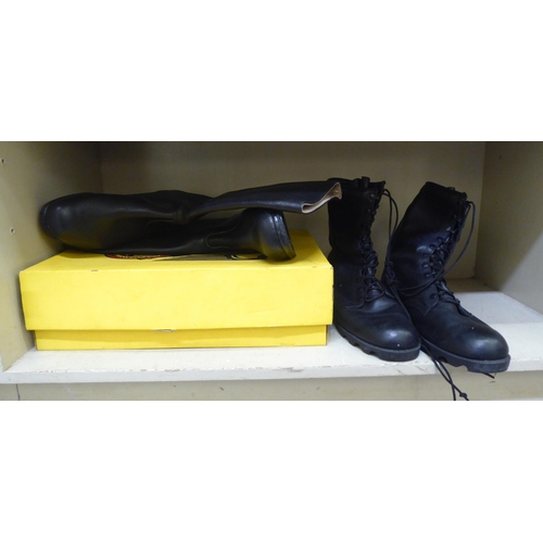 218 - Three pairs of military style black boots  size 10.5 (one pair boxed)(Please Note: this lot is ... 