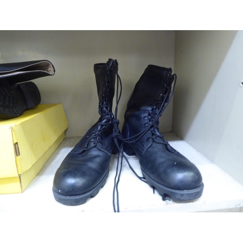 218 - Three pairs of military style black boots  size 10.5 (one pair boxed)(Please Note: this lot is ... 