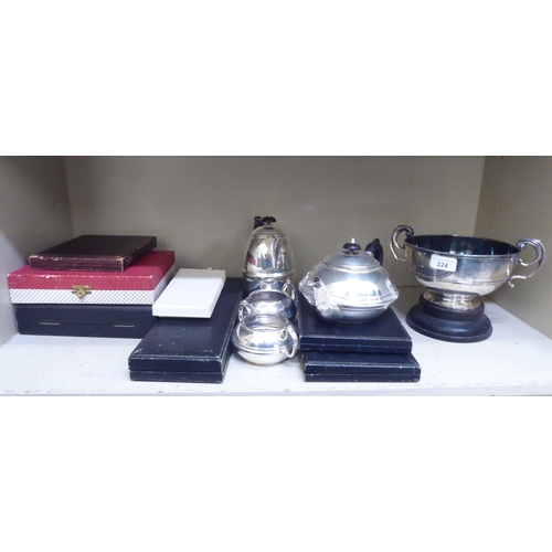 224 - Metalware: to include a civic four piece silver plated tea set 