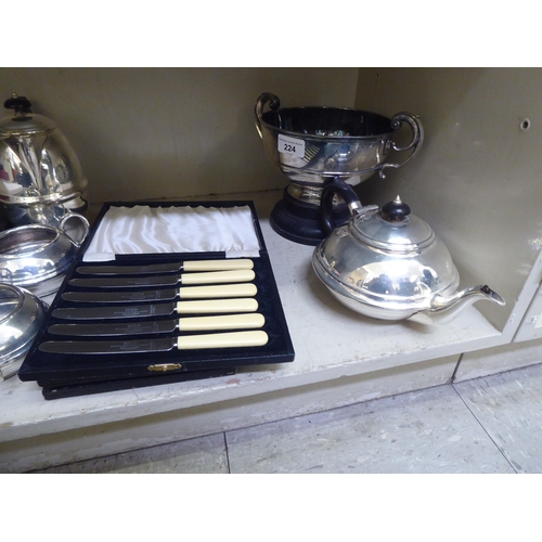 224 - Metalware: to include a civic four piece silver plated tea set 