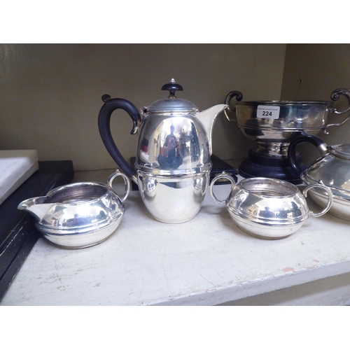 224 - Metalware: to include a civic four piece silver plated tea set 